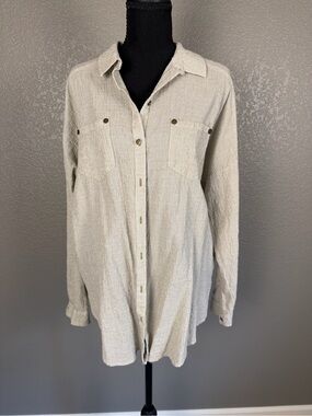 Anthropologie Cream and Tan Checked Button-Up Shirt